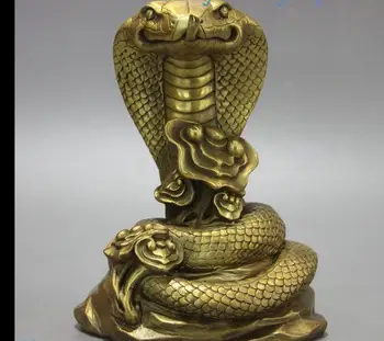 

671115736++9" Fine Brass sculpture China carved copper as one wishes cobra Snake Statue