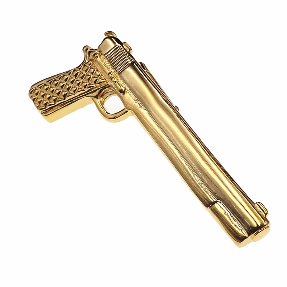2017 Mens fashion Weapon Gun Pistol Design Necktie Clip Gold Copper Tie Clips Gift For Men Can