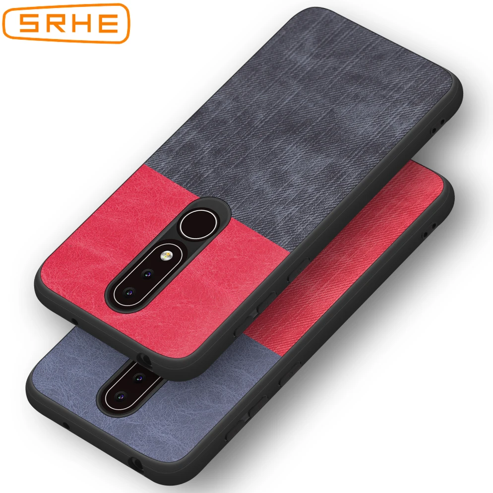 

SRHE For Nokia X6 2018 Case Cover For Nokia 6.1 Plus PU Leather and Denim Soft Silicone Full Back Cover For Nokia X6 TA-1099