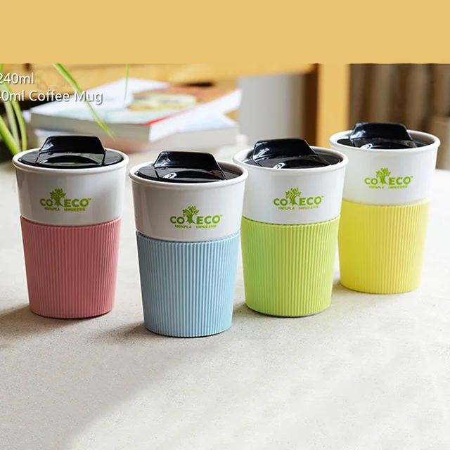 4 Color Reusable Travel Cup To Go Coffee Pla Mug With Lid And 4 Color Reusable Travel Cup To Go Coffee Pla Mug With Lid And Silicone Sleeve