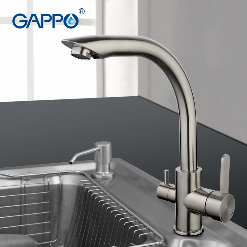 Us 82 3 51 Off Gappo Water Filter Taps Kitchen Sink Faucet Stainless Steel Crane Double Handles Tap Cold Hot Water Faucet Mixer Silver Colour In