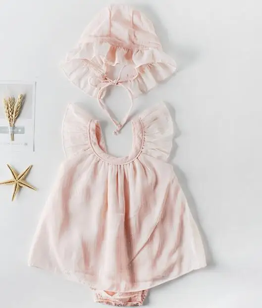 Детская одежда для близнецов, комбинезон для маленьких девочек, хлопковый комбинезон для новорожденных, весенне-осенний кружевной комбинезон принцессы с длинными рукавами+ шапочка, комплект из 2 предметов - Цвет: Pink