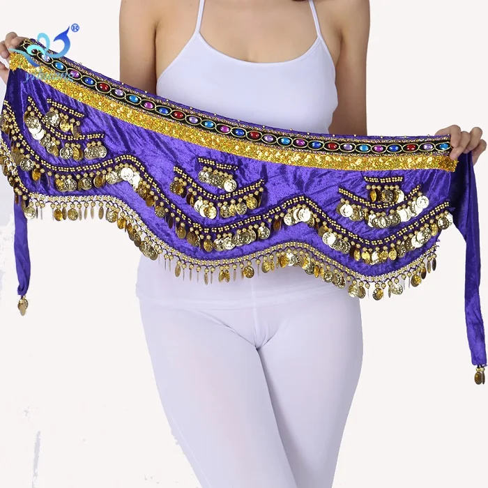 Женский костюм для танца живота, набедренный шарф, пояс для Танцев Живота, индийские костюмы для танцев, ручная работа, бархат, 250 монет, для тренировок - Цвет: Purple