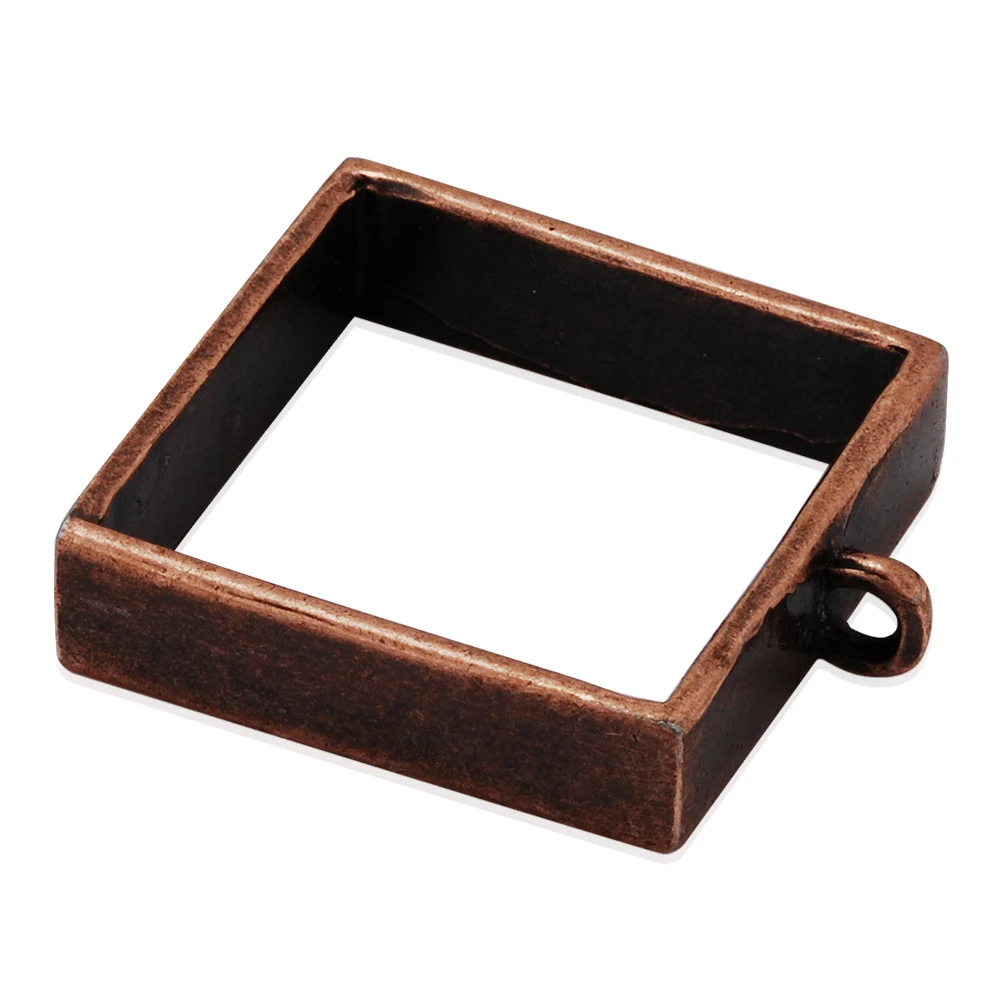 Vintage alloy square blank pendant setting pressed flower open bezel