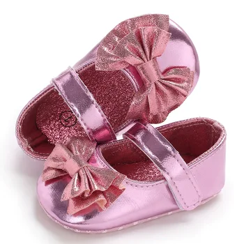 

2019 Newborn Baby Girl Sequin bow Crib Shoes Prewalker Anti-slip Sneakers First Walker Princess Baby Shoes kids first walkers