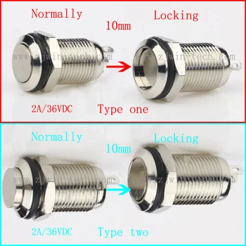 

1PC 10MM Panel Hole Metal Button Switch Latching Power Push Button Flat/High Head Type 2A/36VDC Self-Locking 3pin soldering IP65