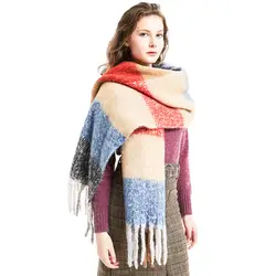 Роскошные новые женские зимние кашемировые шарфы из пашмины и радуги, женские теплые длинные шали с кисточками, платок-бандана, одеяло