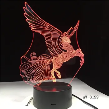 

Big Wings Unicorn 3D LED Night Light Unicornio Party Cartoon Lamp 7 Color Change Baby for Bedroom Beside Lamp Baby Gifts AW-3199