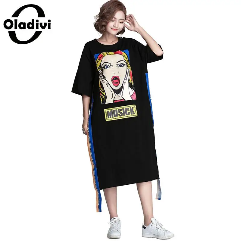 

Oladivi Plus Size Women Fashion Print Casual Dress 2019 New Summer Midi Dresses Female Loose Style Tunics Vestidos Femininos 4XL