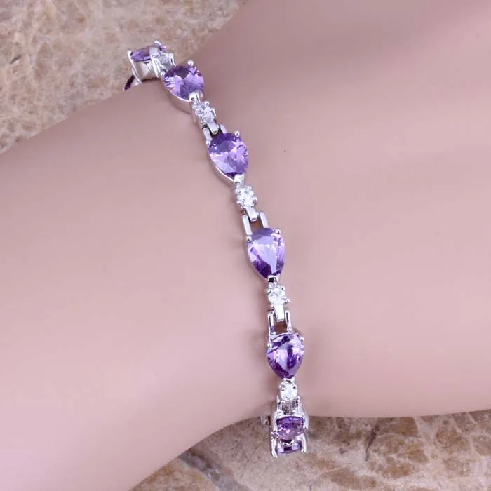 

Noblest Purple Cubic Zirconia 925 Sterling Silver Link Chain Bracelet 6.5 - 7.5 inch Free Shipping & Gift Bag S0590