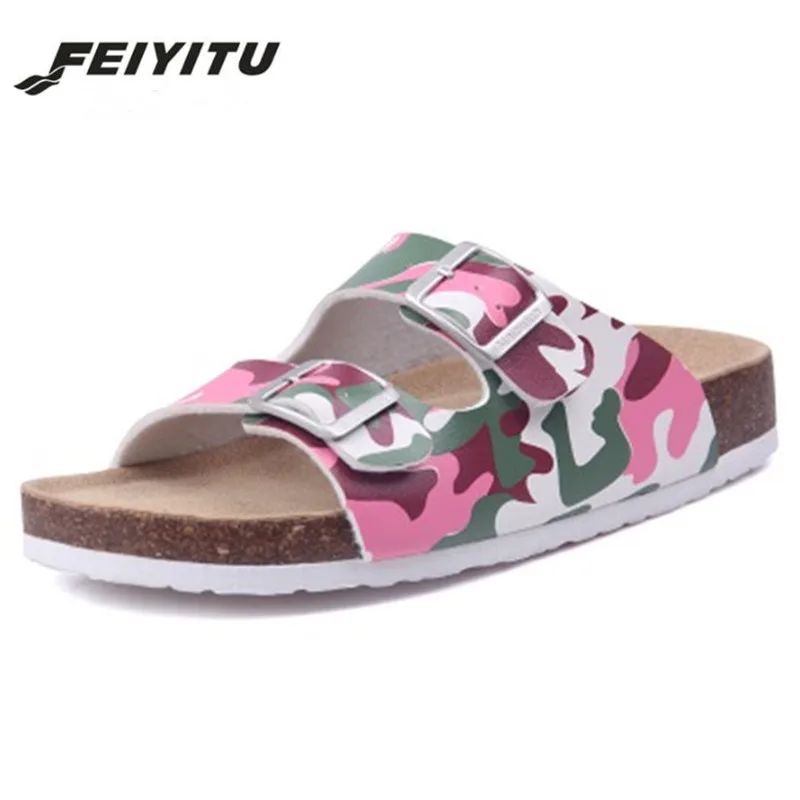 preço Feiyitu Novo Da Praia do Verão Chinelos Sandálias de Cortiça Casuais Dupla Fivela Tamancos Sandálias deslizamento Das Mulheres Flip Flop Sapato UE 35 45