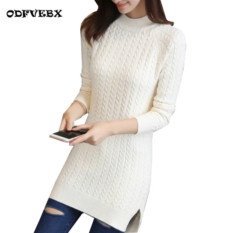 Medium long pullover sweater female spring new loose bag hip bottoming Tops ladies solid color split fork slim knit jacket women