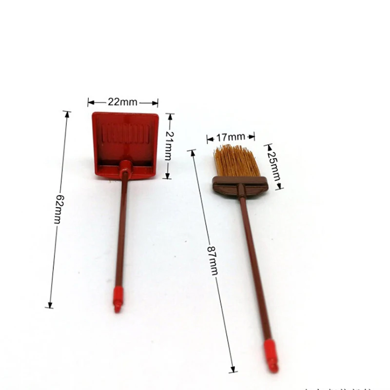 1:12 игрушка красный металл Длинные ручки метла и пыли сковорода набор кукольный домик Миниатюрные аксессуары