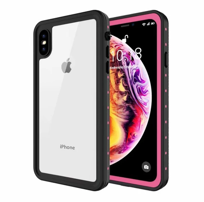 Чехол для iPhone XS Max с защитой от снега, водонепроницаемая прозрачная задняя крышка для iPhone Xs Xr с браслетом - Цвет: Pink