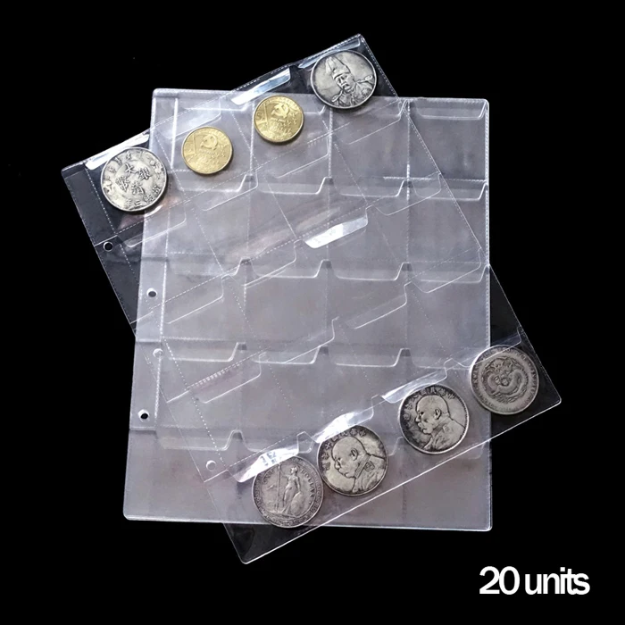 

10Pages/Lot 20 pieces/Page general transparent PVC sheets for Coins Album Loose-leaf inners of Coin Holders free shipping