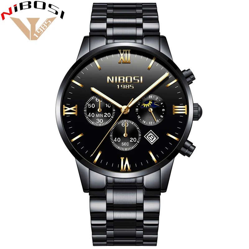 NIBOSI, роскошные Брендовые мужские часы, полностью стальные мужские часы, золотые часы, мужские спортивные водонепроницаемые часы, Relogio Masculino 1985 Saat