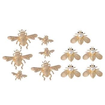

11pcs Assorted Bee Shape Alloy Crystal Pearl Flatback Buttons Scrapbooking Embellishment Jewelry Making Findings Gold Plated