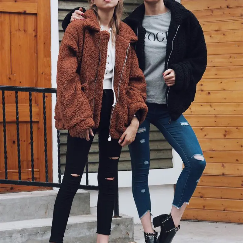 Women Loose Jacket Turn Down Collar outwear Overcoat