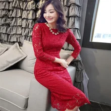 2016 neue Rot Weiß Schwarz Frauen Schnüren Hohl Kleid Damen Partyabend Elegant Casual langarm Plus Größe Kleider ZYH00069