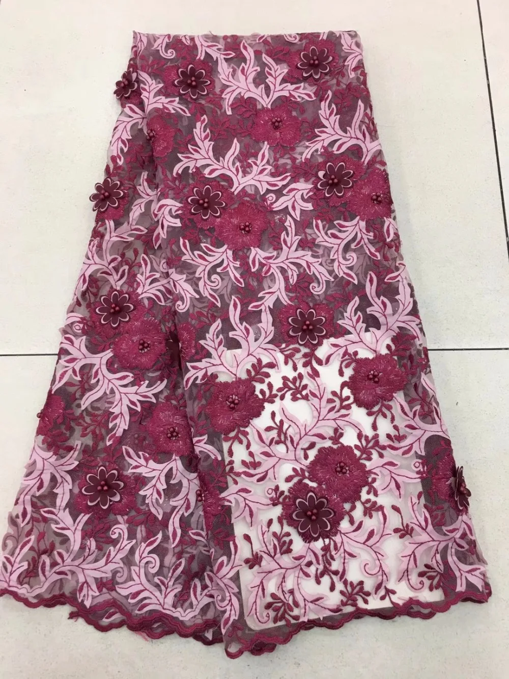 

Chiffon tulle Lace African Nigerian Fabric, Embroidered appique Lace Fabric 5 Yard Lots