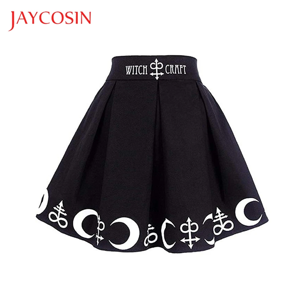 

JAYCOSIN Women Gothic Punk Witchcraft Magic Spell Symbols Pleated Mini Skirt Moon Above Knee Mini Empire Womens New Arrival 2019