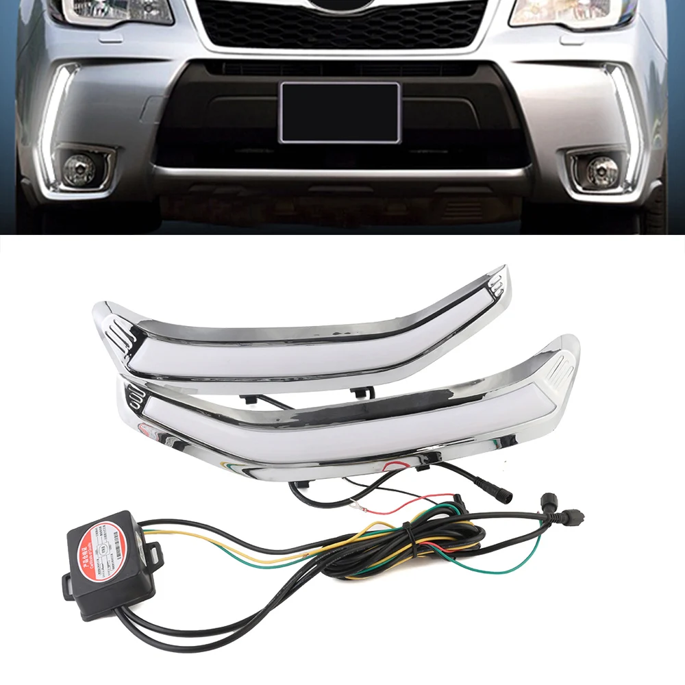 

For Subaru Forester 2013-2015 Auto Car LED Daytime Running Light Driving Lamp Fog Day Light Yellow Turn Signal D35