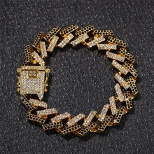15 мм 20 см кубинская цепь Bling Iced Out Циркон Стразы Полный AAA проложили Стразы мужские браслеты для мужчин хип-хоп ювелирные изделия