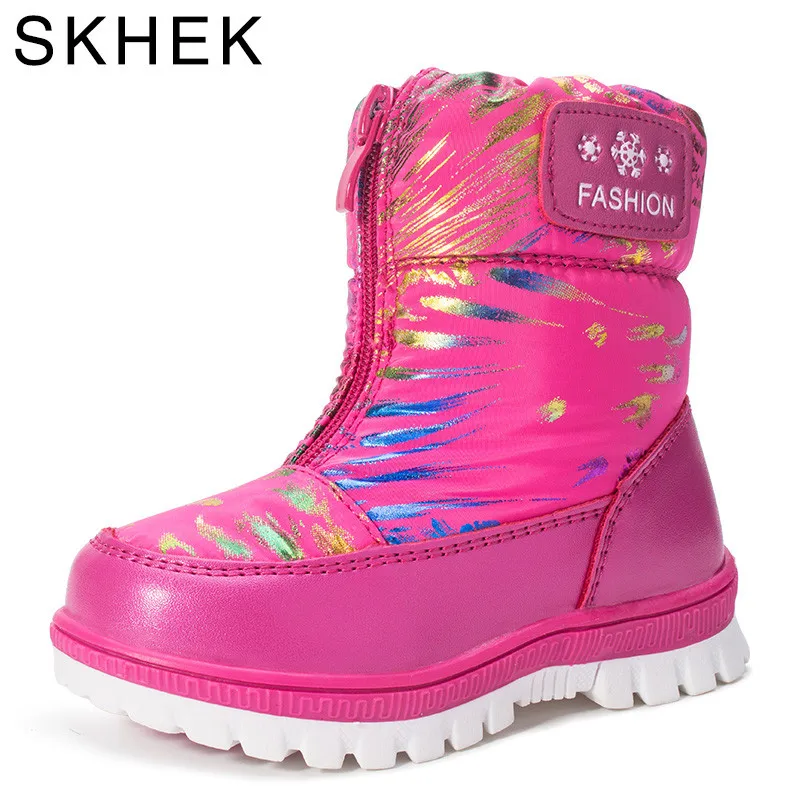 

SKHEK Kids Girls Boots For Girl For Boys Winter Rubber Soft Wool Shoes Kid Ankle Snow Boot Children Black Blue W17310