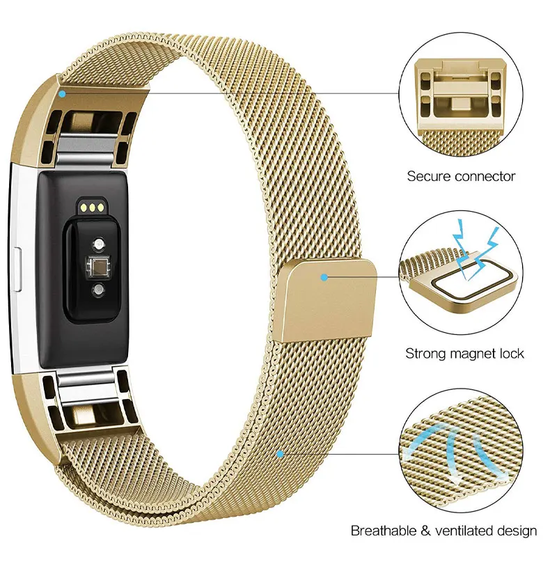 Магнитный с миланским плетением ремешок из нержавеющей стали для запасcharge 2 запасной браслет ремешок для Fitbit Charge 3 умный ремешок для часов