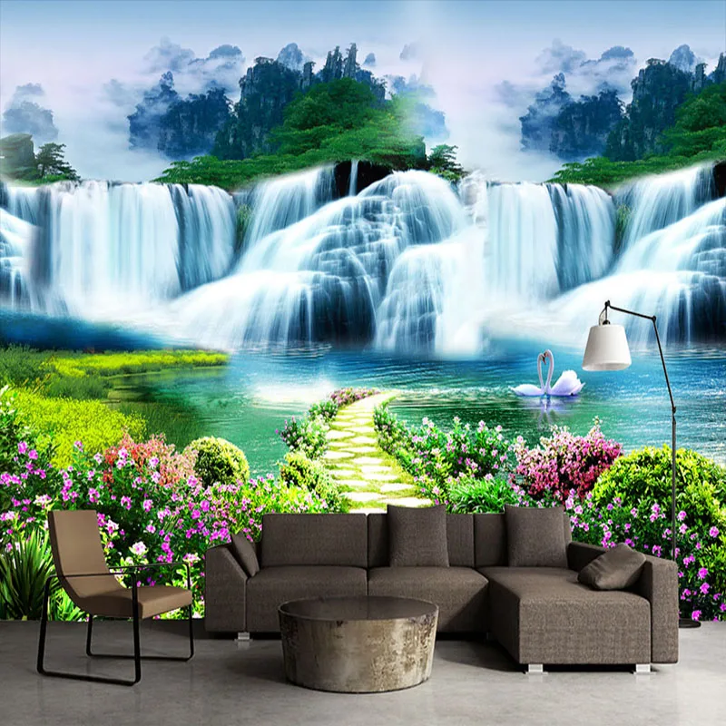 

Custom 3D Wall Mural Classic Nature Scenery Waterfalls Photo Wallpaper Living Room TV Sofa Backdrop Wall Covering 3D Home Decor