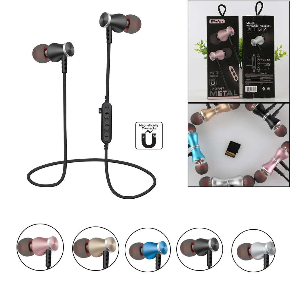 

Bluetooth Earphone BT4.2 Wireless Stereo Earbuds Magnetic Sport Earphone Support SD Card For xiaomi 15J Drop Shipping