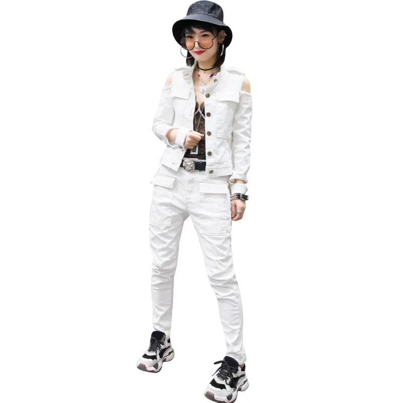 women's white stretch denim jacket