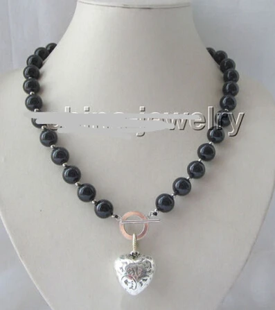 

FREE SHIPPING>>>@@ > N1583 12mm natural round black onyx necklace