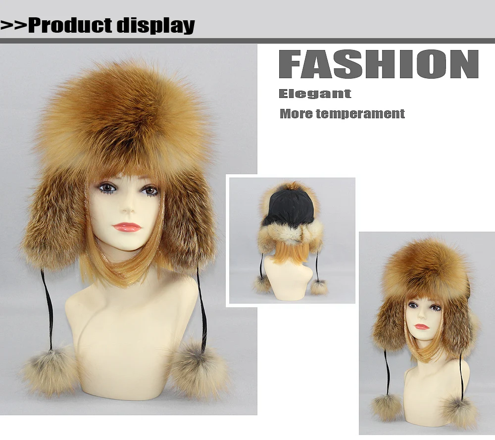 New Winter Women Lovely Real Fox Fur Hats Natural Fox Fur Winter Quality Thick Warm Fox Fur Bomber Hat