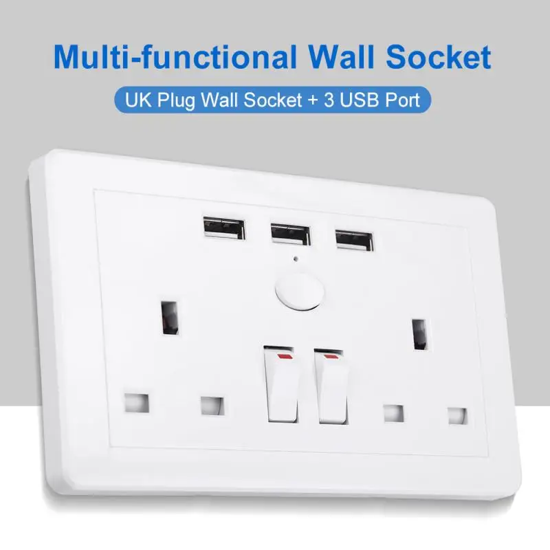 Многофункциональная электрическая настенная розетка с 3 USB портами 110 ~ 250 В