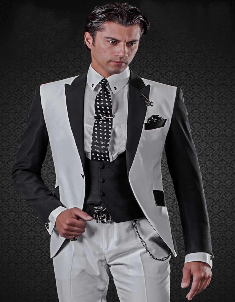 Buy White And Black Patchwork Groom Tuxedo Custom Made