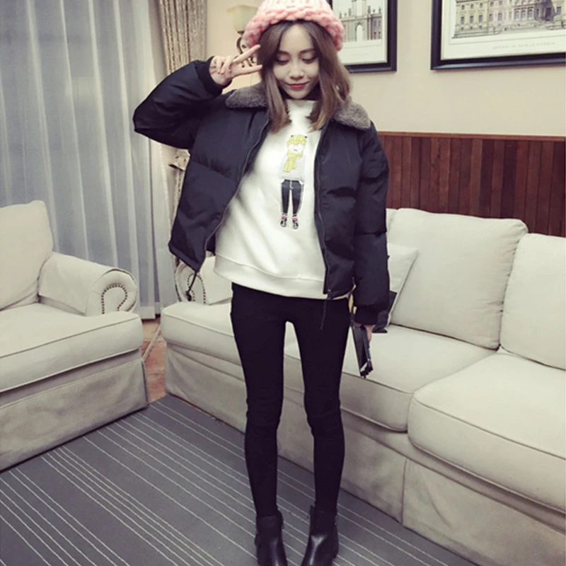 Lamb Fur Coat Short Down Parka Puffer Jacket Bubble Coat Korean Hat Kawaii Women Winter Coats Ropa De Invierno Para Mujer 2018