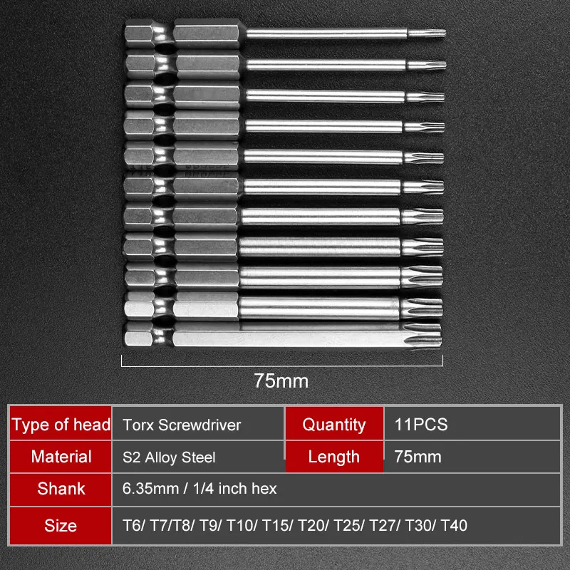 BROPPE 11 шт./компл. 75 мм Torx шестигранные Tri-Wing» и «гаечный ключ с крестовым Биты Сверла Набор прочный хром-ванадиевая сталь Сталь Отвертки Набор для всей поверхности головы