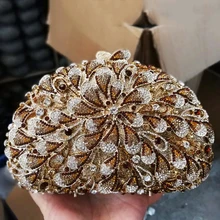 Best Selling Evening Bags Sliver And Gold Crystal Women Messenger Handbags Fashion Female White/Brown Diamond Dinner Purse