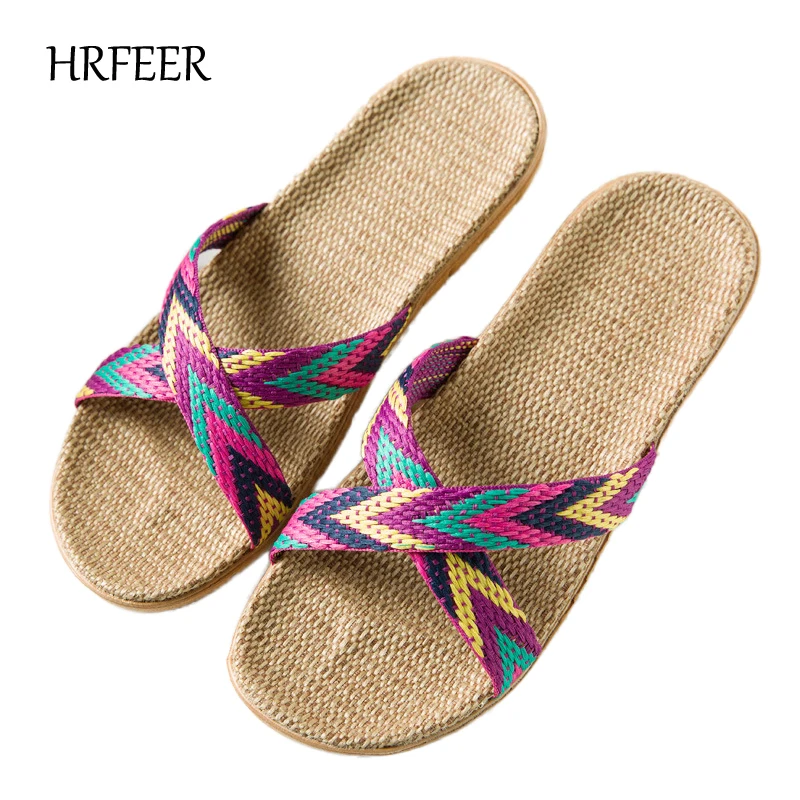 

HRFEER Women Flax Home Slippers Indoor Floor Shoes Woman Slippers Cross Belt Silent Sweat Shoe for Summer Womens Sandals
