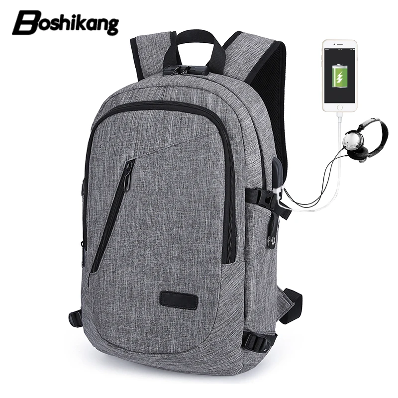 

Boshikang Men Casual Backpack Fashion Travel Bag Security Computer Backpack USB Charging School Bag For Teenager Trendy Daypack