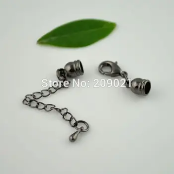 

50Sets/Lot Plated Gun Black Chain Extender And Ends Cap With Lobster Clasp Buckle Connector for Leather(Length 7.5cm,Hole 0.4cm)