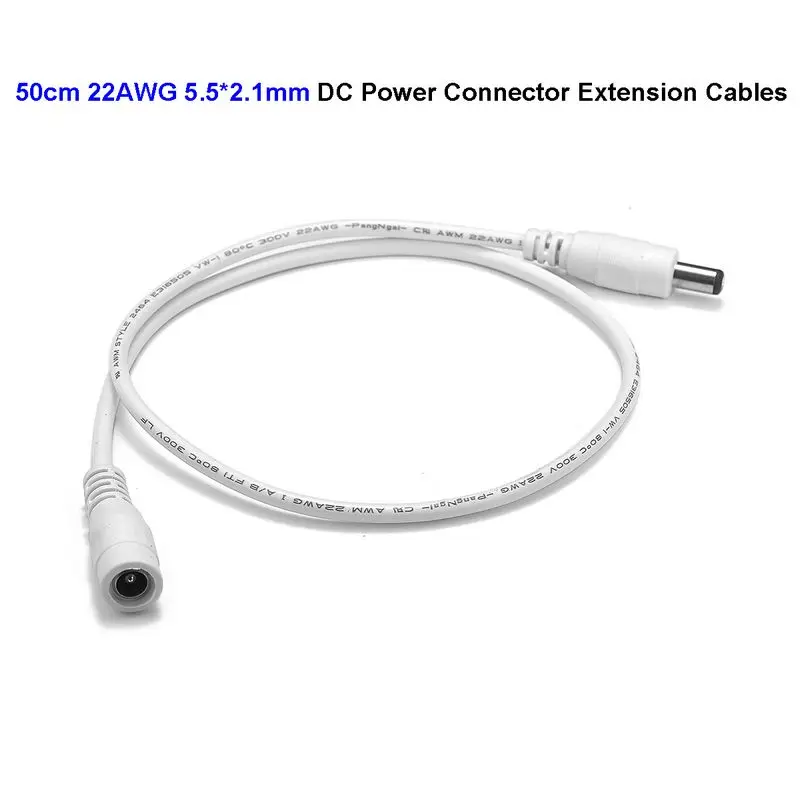 

5.5mm x 2.1mm 12V DC Jack Connector Power Extension Cable 50cm Power Adapter Extend Electric Wire For CCTV Camera RGBW LED Strip