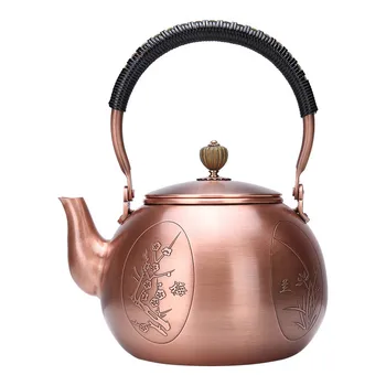 

New Arrival 1200ML Cast Iron Pot Handmade Copper Kettle Carbon Furnace Kung Fu Pu'er Teapot Oxidized Uncoated Free Shipping