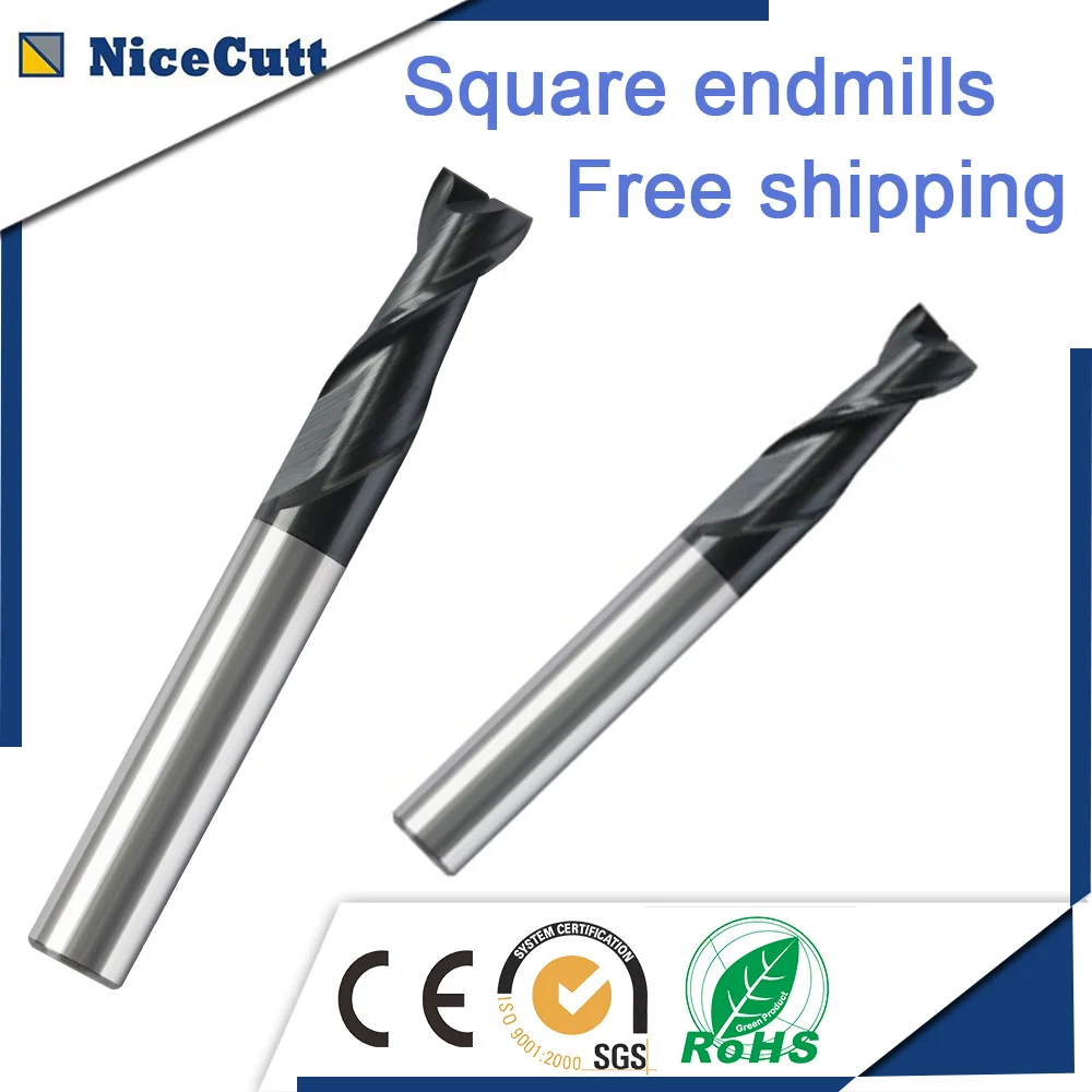Free Shipping 5 Pcs Solid Carbide 2 Flute Milling Cutter Square End
