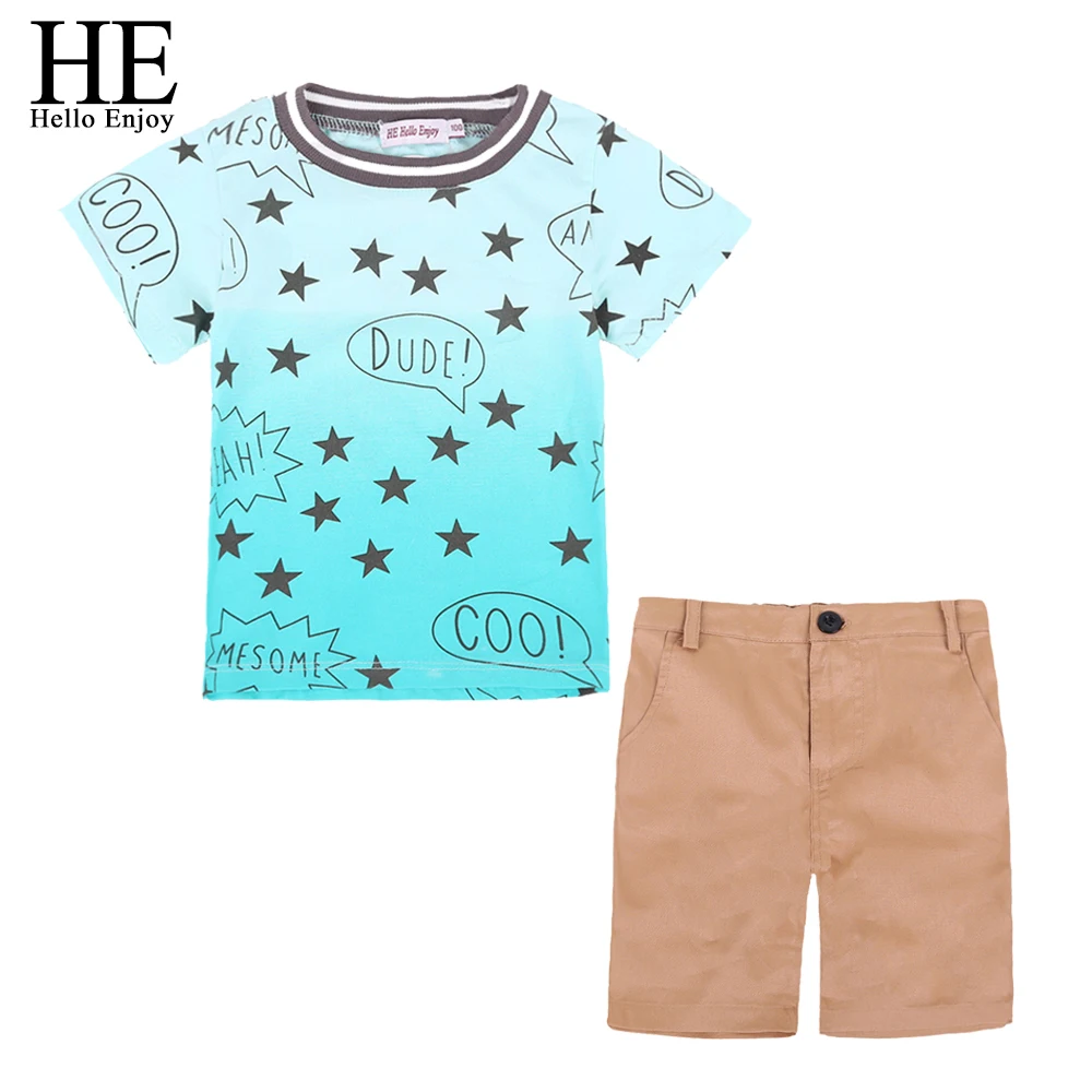 

HE Hello Enjoy Children Clothing Set Summer Brand 2018 Casual Boys Clothes Kids Short Sleeves Stars T-shirt +Shorts Sport Suits