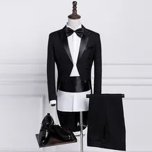 Мужской классический черный белый блестящий нагрудный хвост пальто смокинг Свадебный Жених сценический певец костюмы 4 шт. комплект