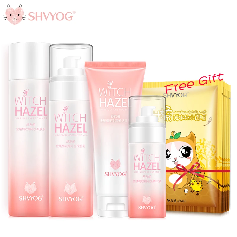 

SHVYOG Shrink Pore Skin Care Set Witch Hazel Shrinking Pore Remove Blackhead Facial Cleanser Oil Control Toner Essence Lotion