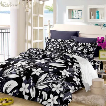 

Home Textile Bedding Set Flower Printed Black Duvet Cover Set Pillowcases Bed Linens Twin Full Queen Bed Cover Home Decor