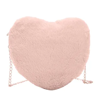 

Fashion Women Plush Solid Color Chain Bag Love Shape Light Portable Shoulder Handbags High Capacity Durable Messenger Canta BL5